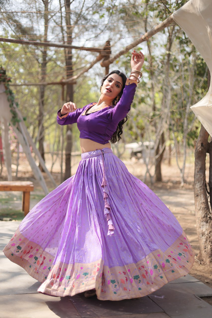 Fantastic Lavender Color Kalamkari Zari Border Lehenga Choli