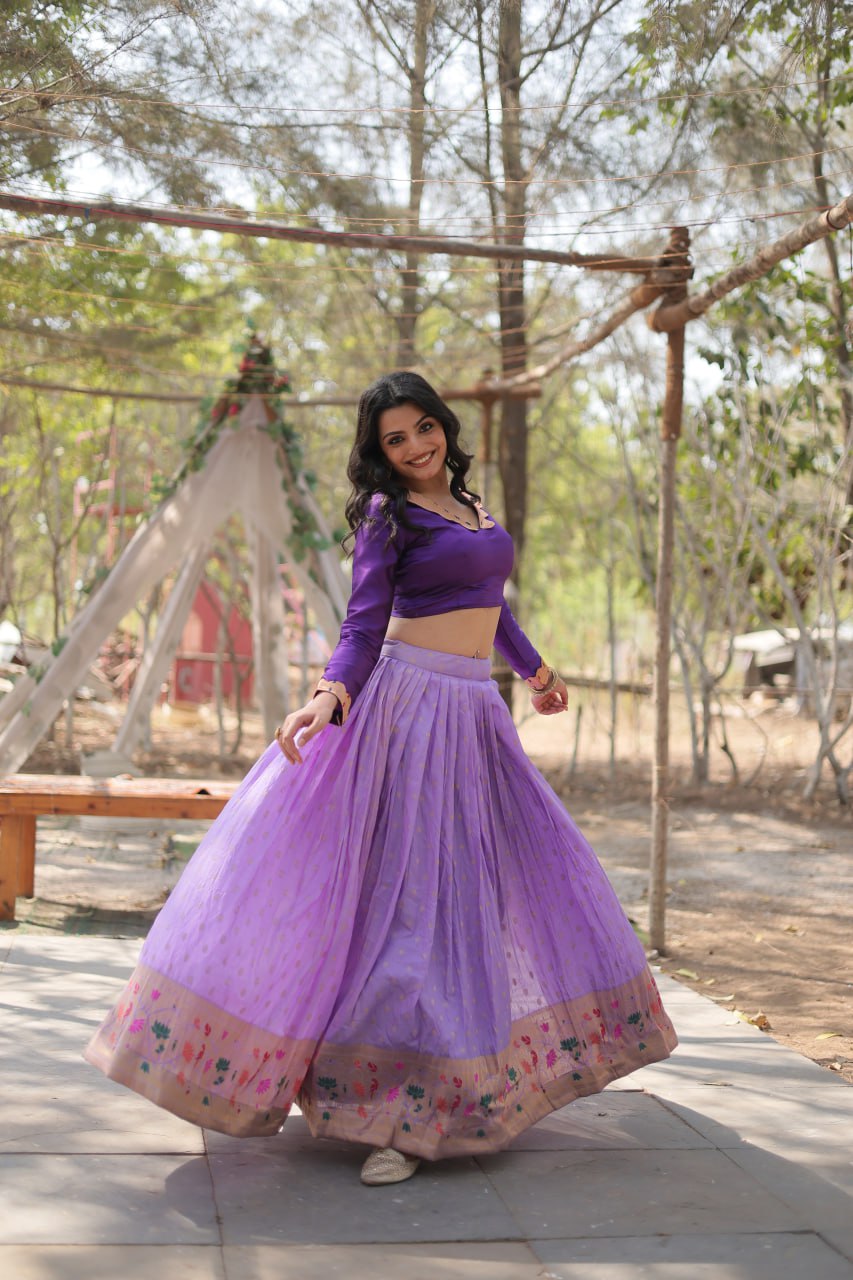 Fantastic Lavender Color Kalamkari Zari Border Lehenga Choli