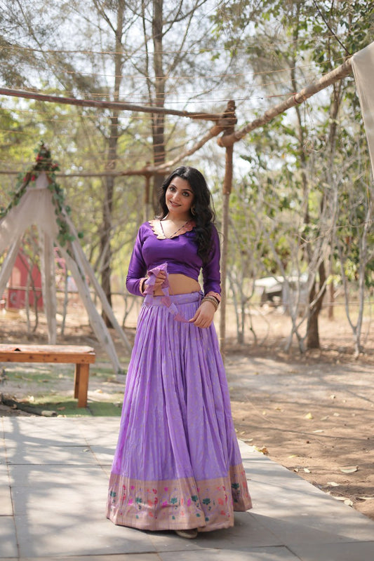 Fantastic Lavender Color Kalamkari Zari Border Lehenga Choli