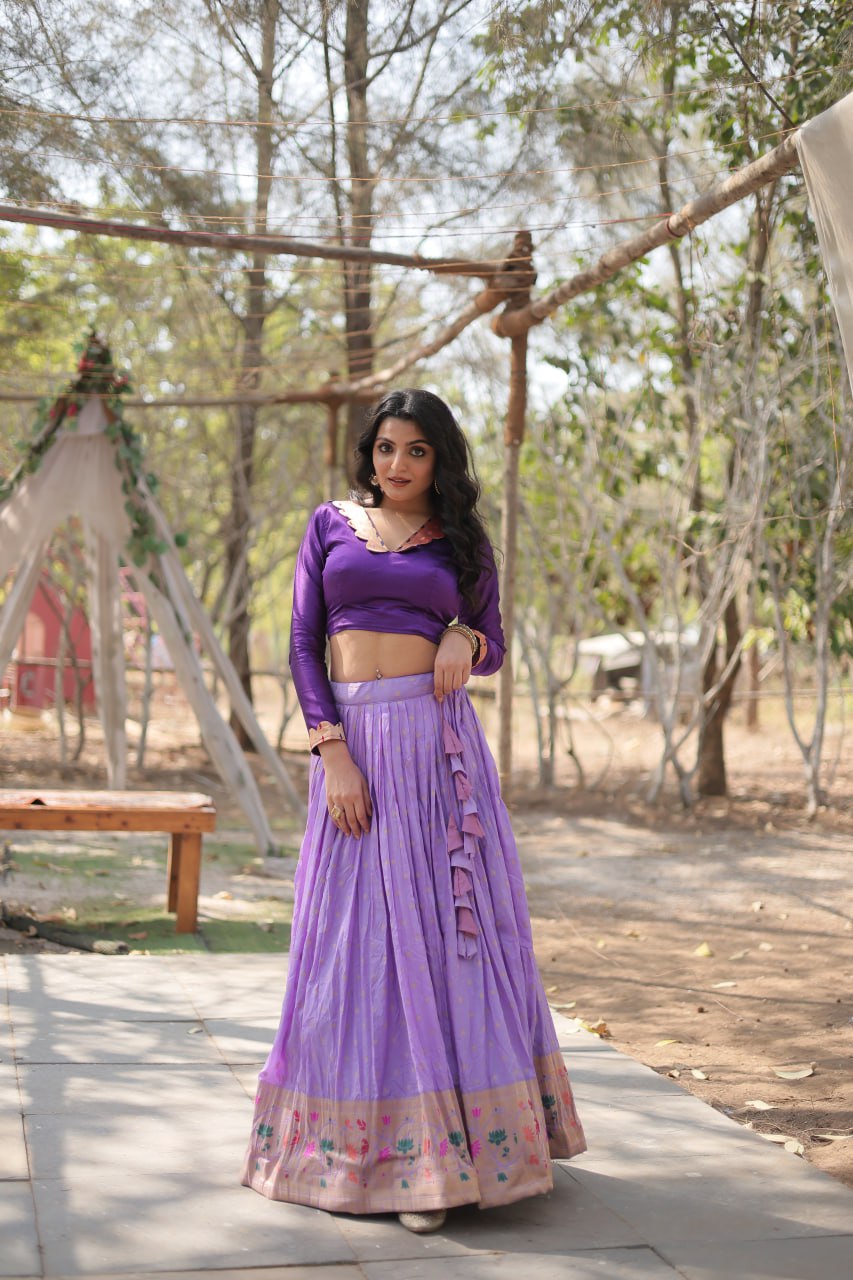 Fantastic Lavender Color Kalamkari Zari Border Lehenga Choli