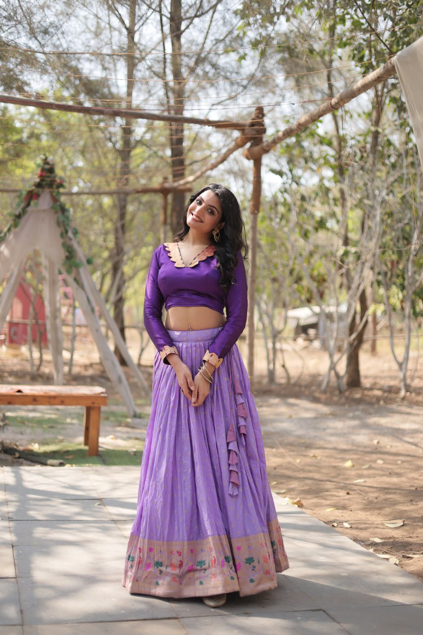 Fantastic Lavender Color Kalamkari Zari Border Lehenga Choli