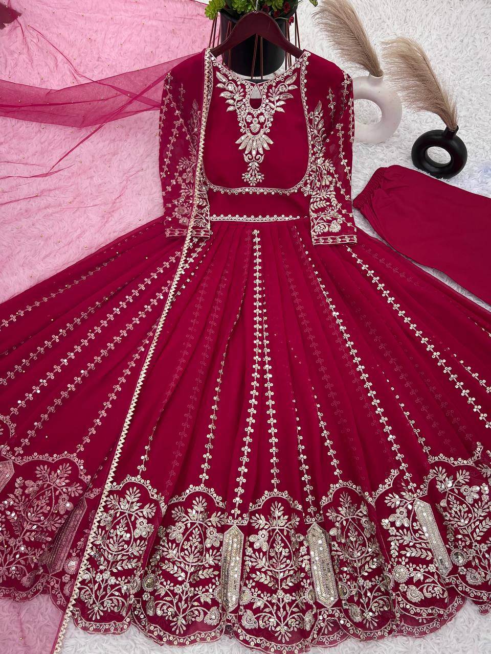 Glorious Dark Pink Color Faux Georgette Anarkali Gown