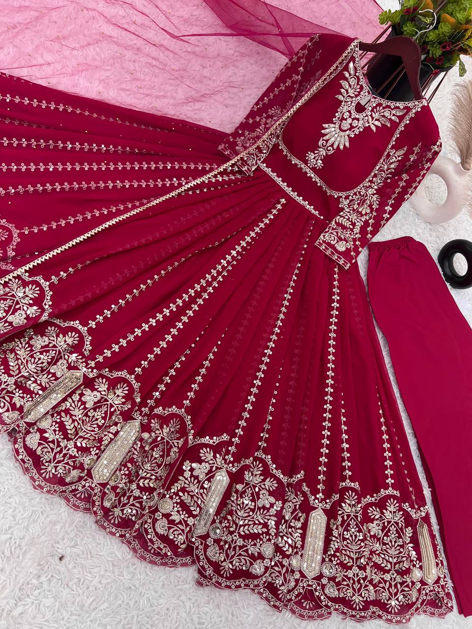 Glorious Dark Pink Color Faux Georgette Anarkali Gown