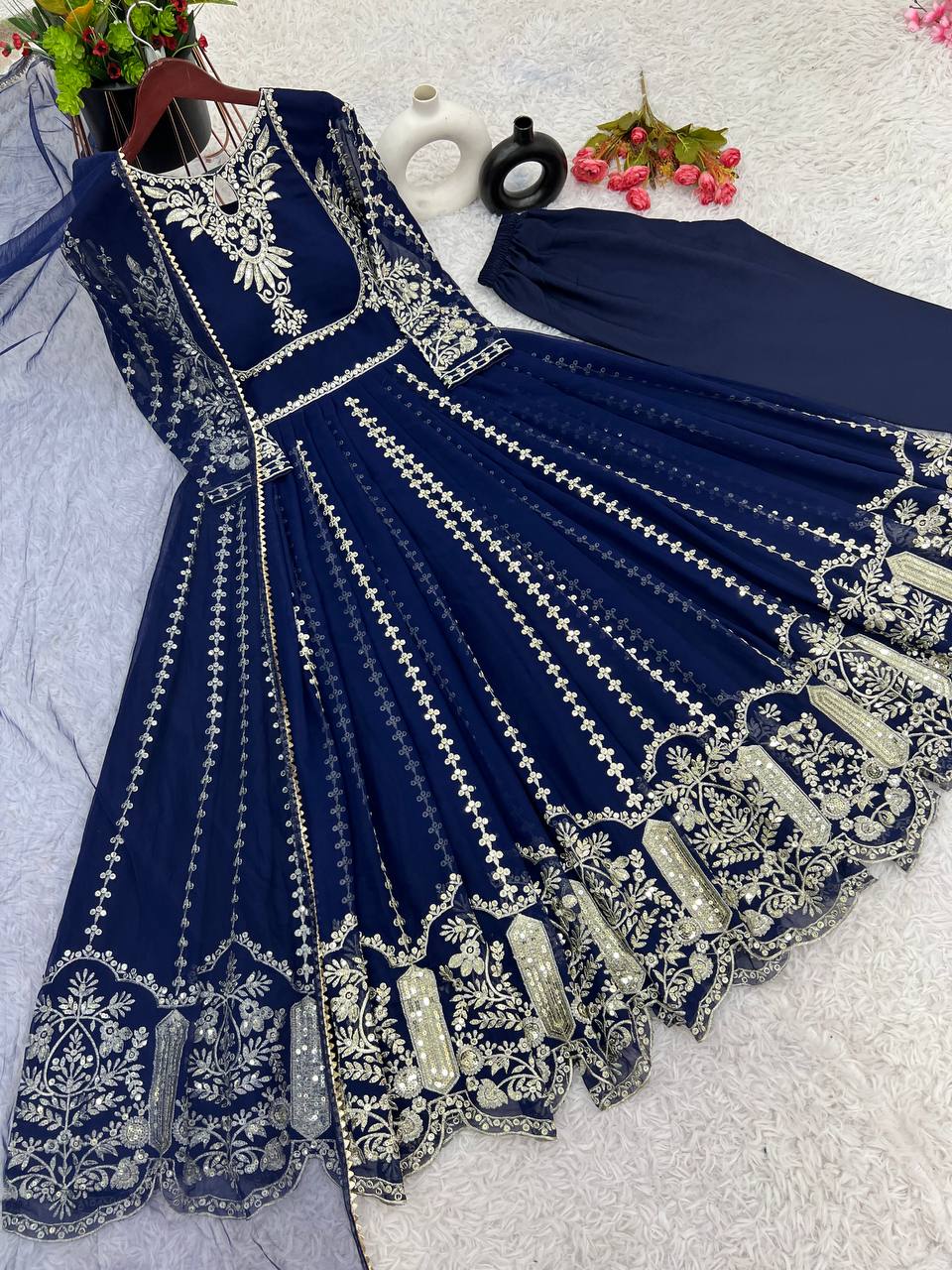 Glorious Blue Color Faux Georgette Anarkali Gown