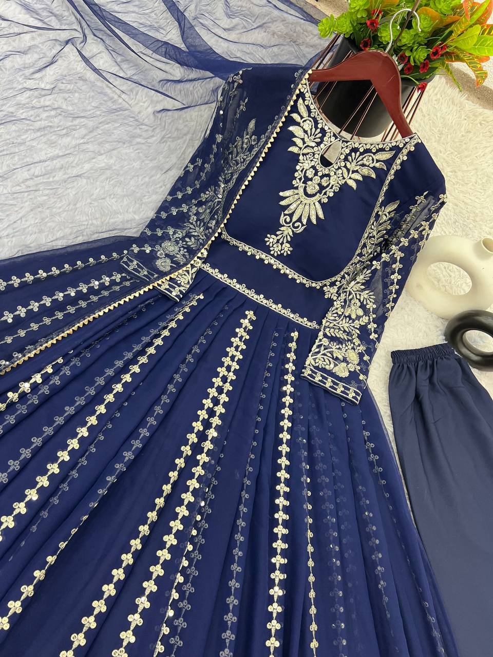 Glorious Blue Color Faux Georgette Anarkali Gown