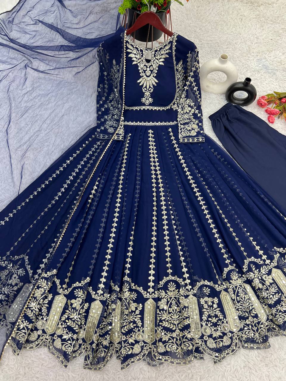 Glorious Blue Color Faux Georgette Anarkali Gown