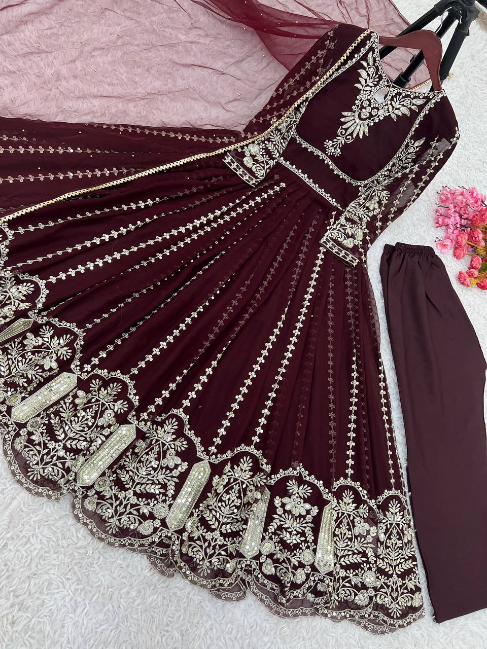 Glorious Maroon Color Faux Georgette Anarkali Gown