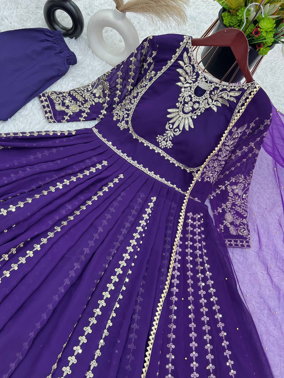 Glorious Purple Color Faux Georgette Anarkali Gown