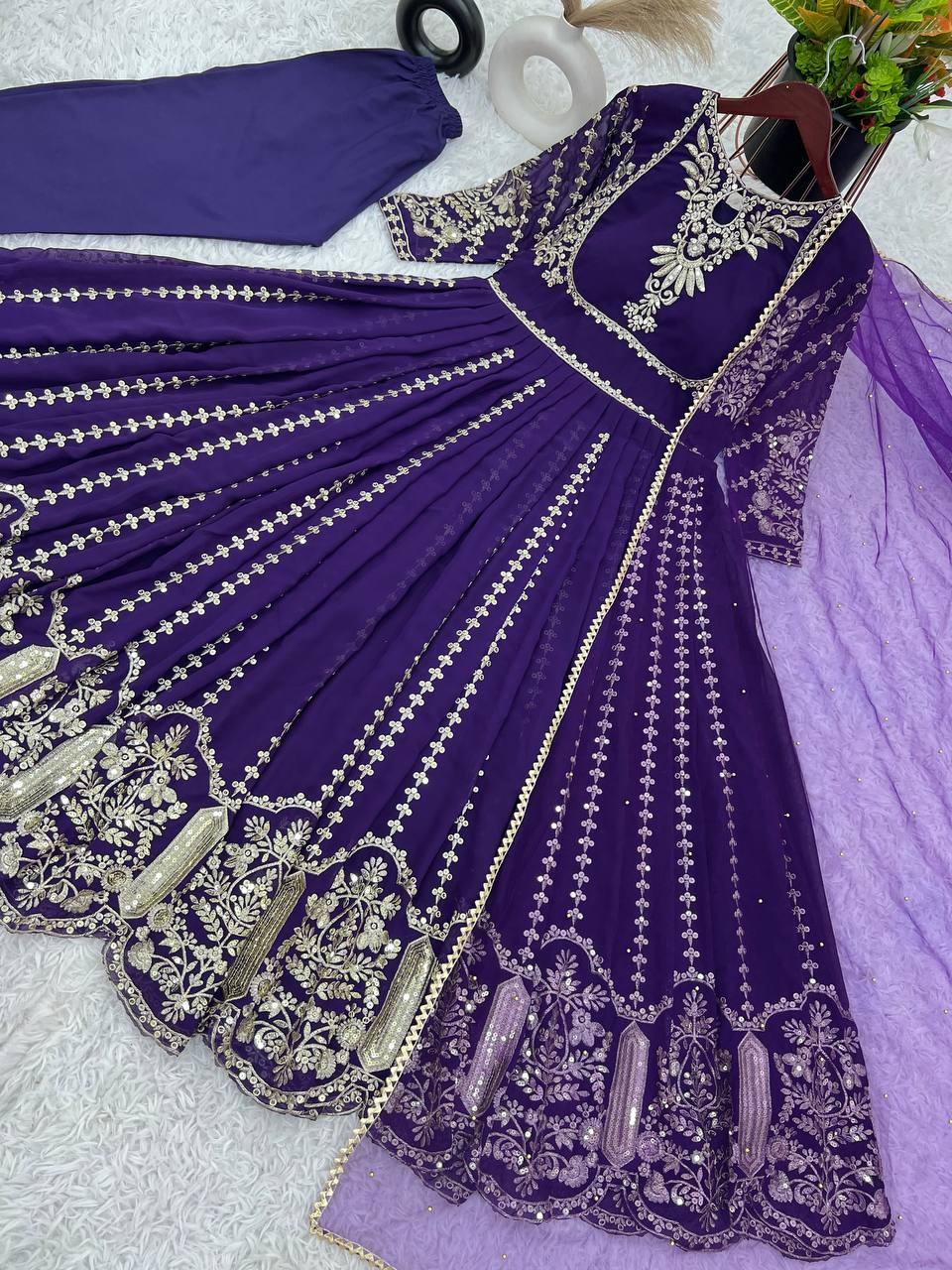 Glorious Purple Color Faux Georgette Anarkali Gown