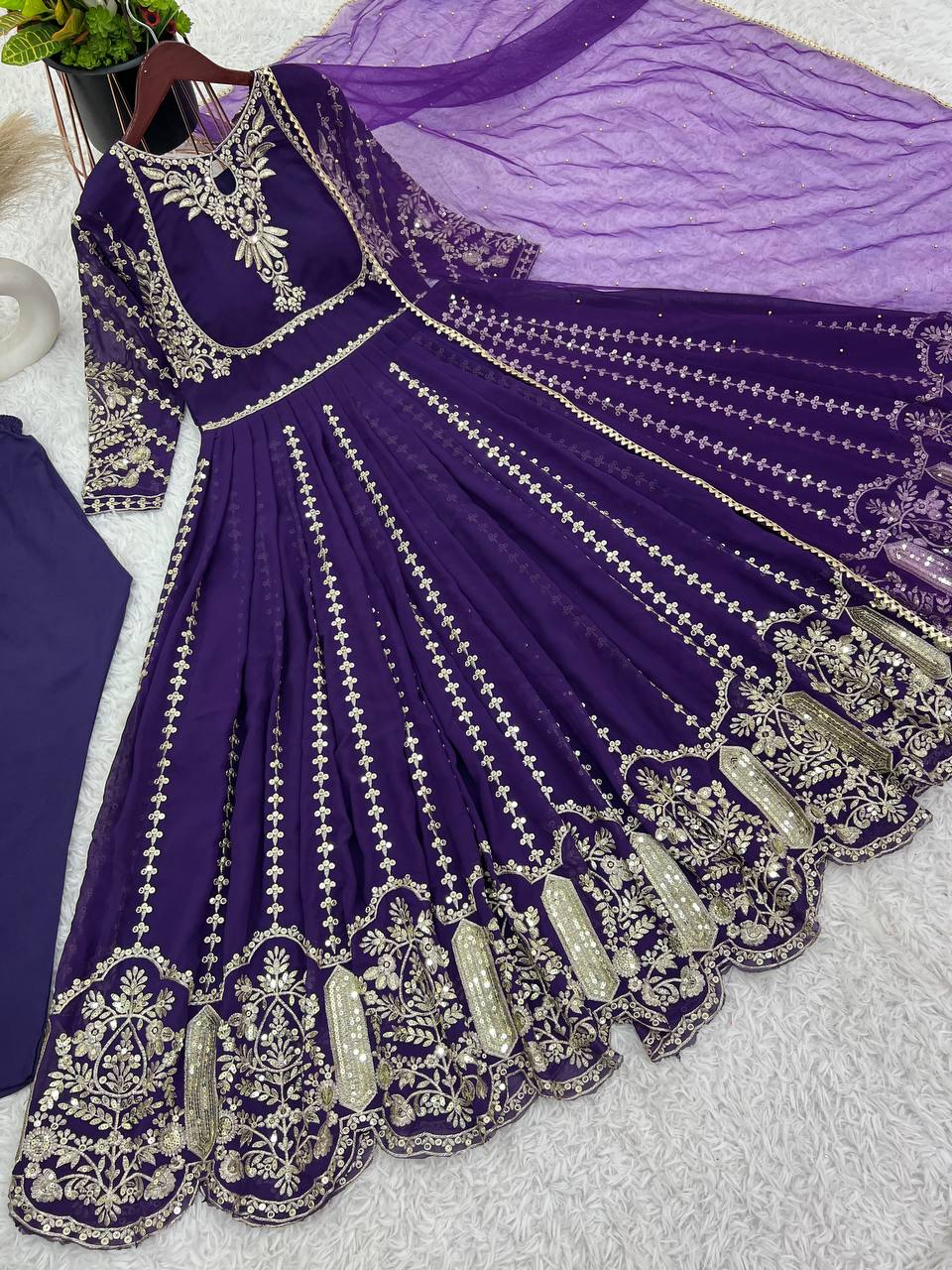 Glorious Purple Color Faux Georgette Anarkali Gown