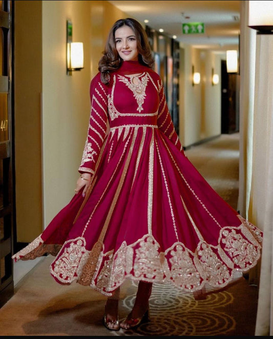 Glorious Dark Pink Color Faux Georgette Anarkali Gown