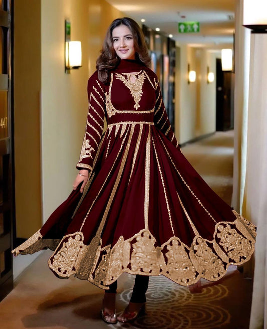 Glorious Maroon Color Faux Georgette Anarkali Gown