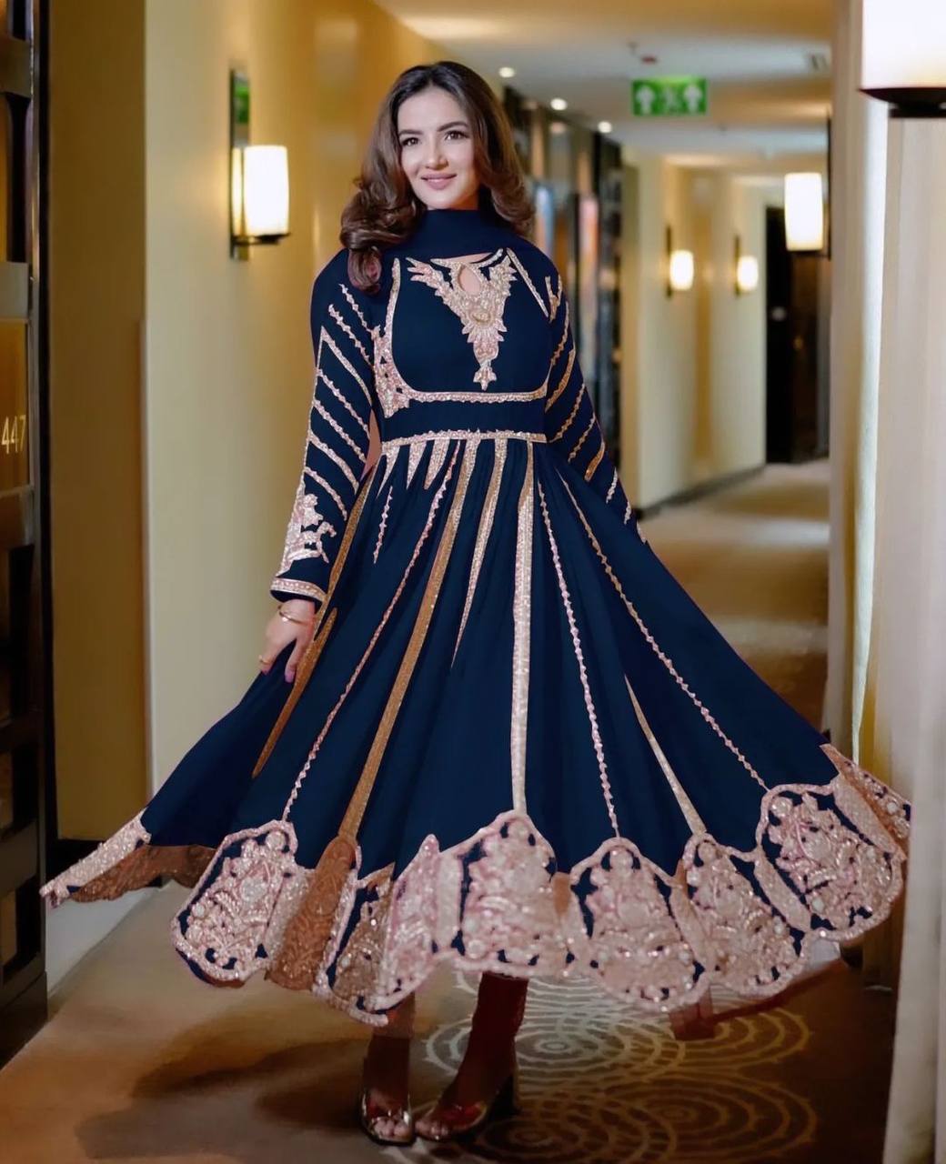 Glorious Blue Color Faux Georgette Anarkali Gown