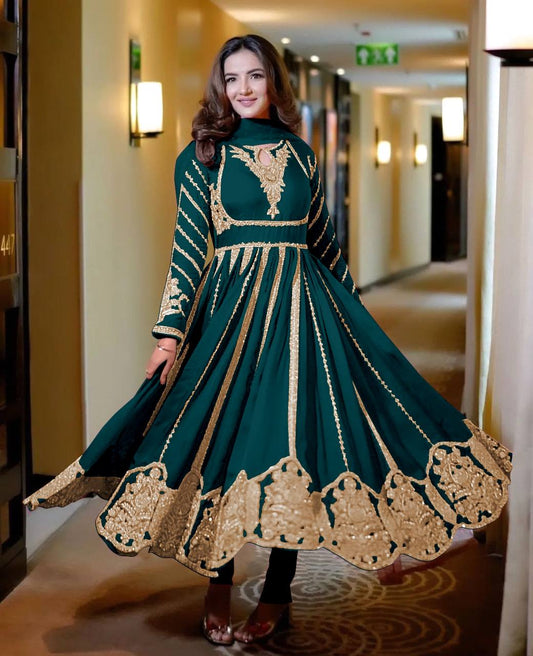 Glorious Dark Green Color Faux Georgette Anarkali Gown