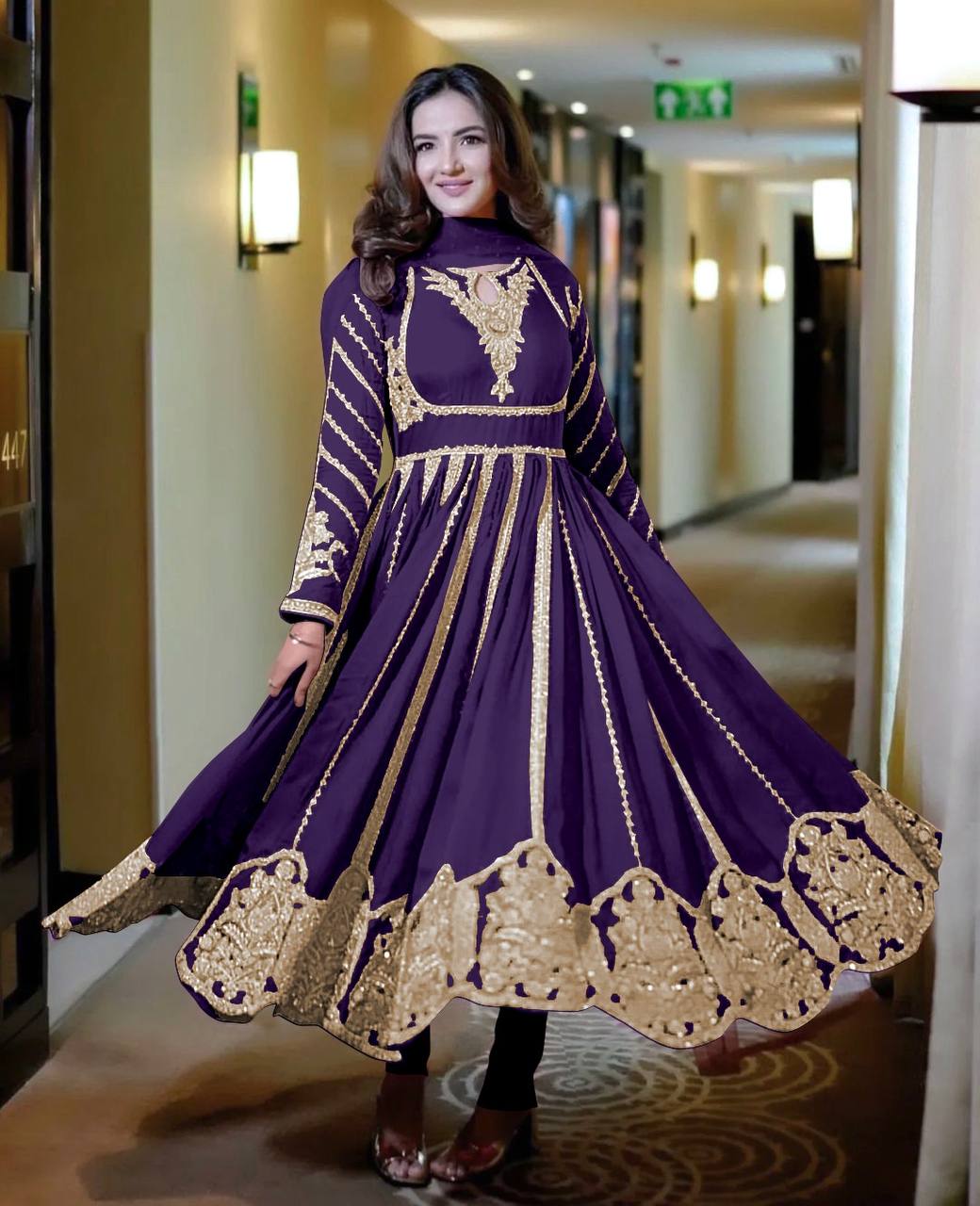 Glorious Purple Color Faux Georgette Anarkali Gown