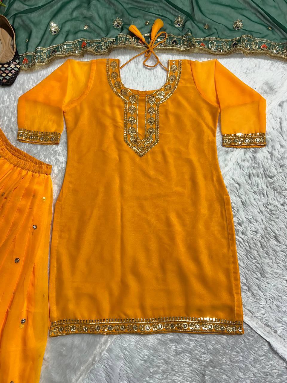 Fabulous Orange Color Georgette Sequence Work Lehenga With Top